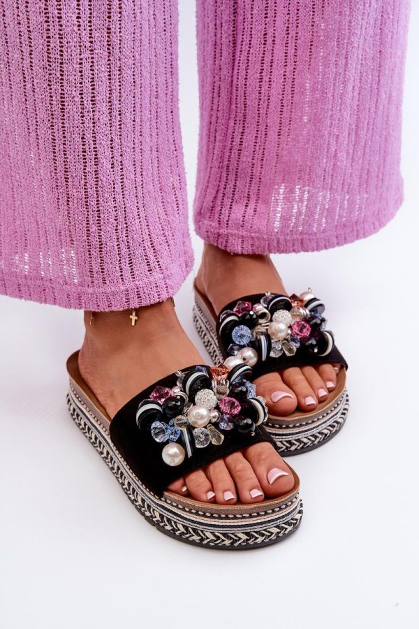 Black Flip-flops in Sandals & Flip-Flops For Women with Fabric, Footbed and Platform Height