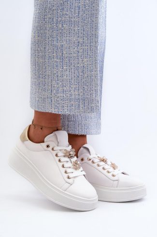 White Platform Sneakers in Women`s Athletic Shoes, Trainers, Sneakers with Fabric, Footbed, Upper Height and Platform Height