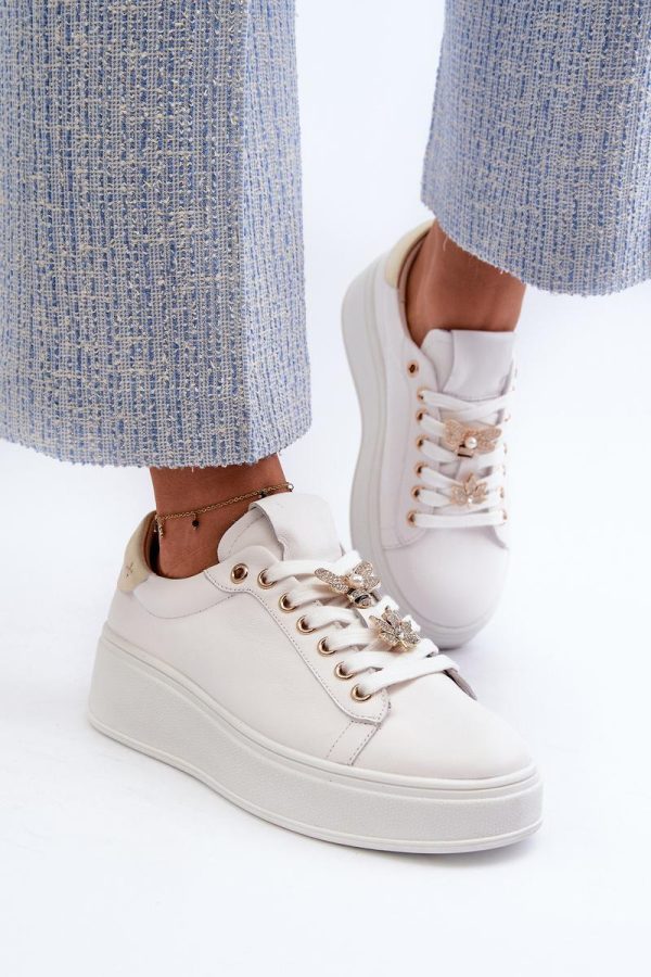 White Platform Sneakers in Women`s Athletic Shoes, Trainers, Sneakers with Fabric, Footbed, Upper Height and Platform Height