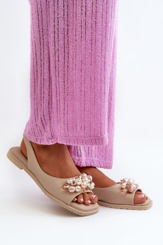 Beige Sandals in Sandals & Flip-Flops For Women with Fabric and Footbed