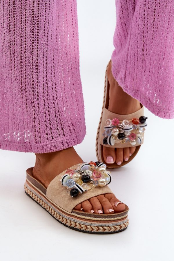 Beige Flip-flops in Sandals & Flip-Flops For Women with Fabric, Footbed and Platform Height
