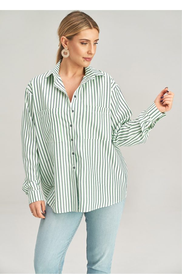 Green Long Sleeve Shirt in Shirts For Women with Polyester and Viscose