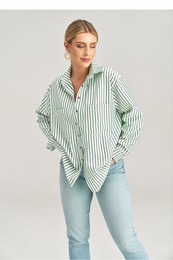 Green Long Sleeve Shirt in Shirts For Women with Polyester and Viscose