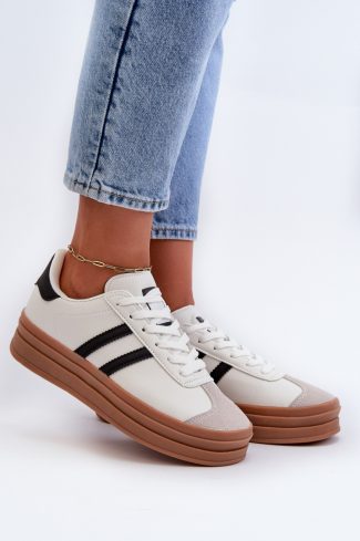 White Platform Sneakers in Women`s Athletic Shoes, Trainers, Sneakers with Fabric, Footbed, Upper Height and Platform Height