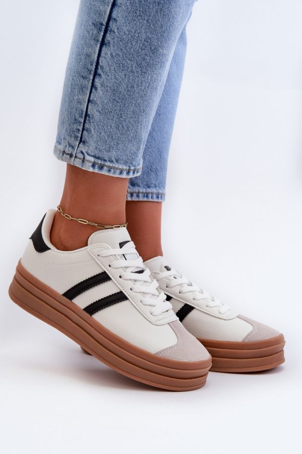 White Platform Sneakers in Women`s Athletic Shoes, Trainers, Sneakers with Fabric, Footbed, Upper Height and Platform Height