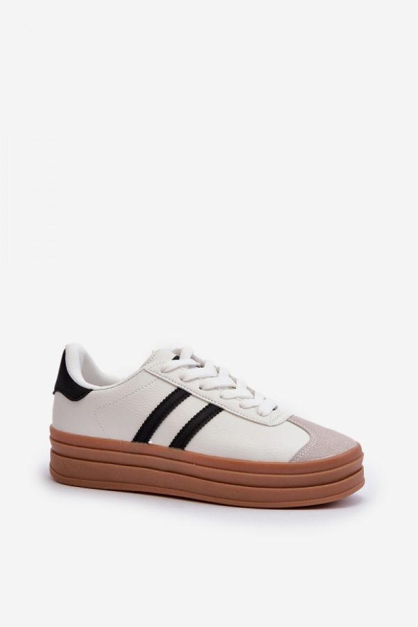 White Platform Sneakers in Women`s Athletic Shoes, Trainers, Sneakers with Fabric, Footbed, Upper Height and Platform Height