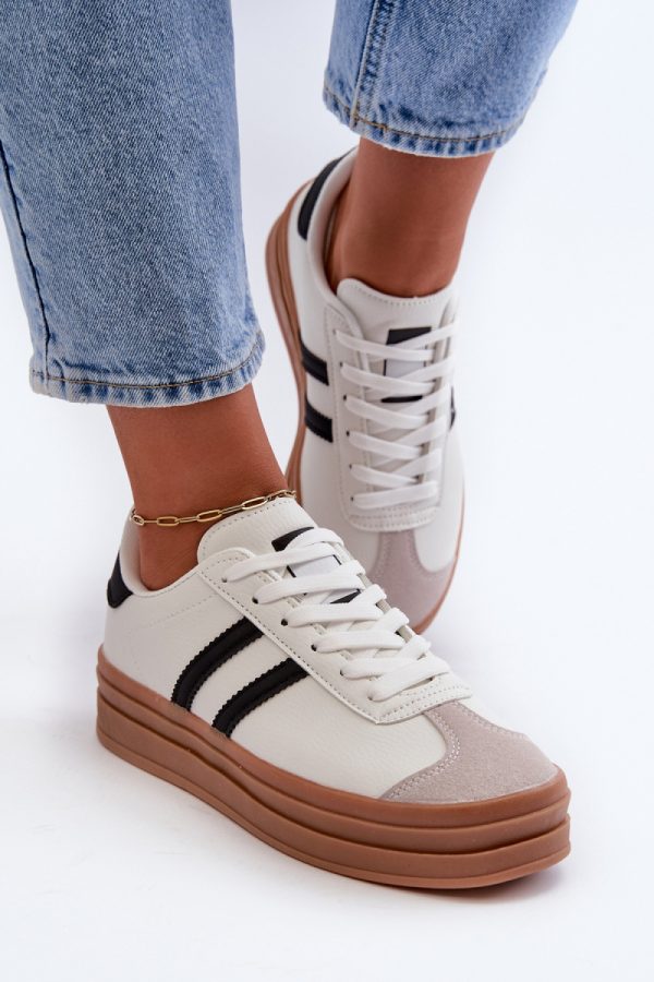 White Platform Sneakers in Women`s Athletic Shoes, Trainers, Sneakers with Fabric, Footbed, Upper Height and Platform Height