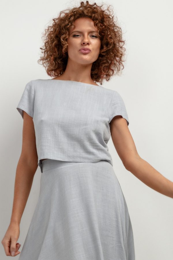 Grey Blouse in Women`s Blouses, Tunics with Len and Viscose