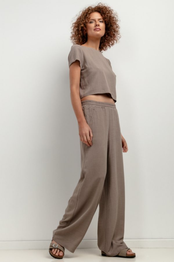 Brown Women Trousers 2 in Len and Viscose