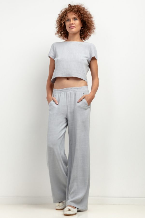Grey Women Trousers 2 in Len and Viscose
