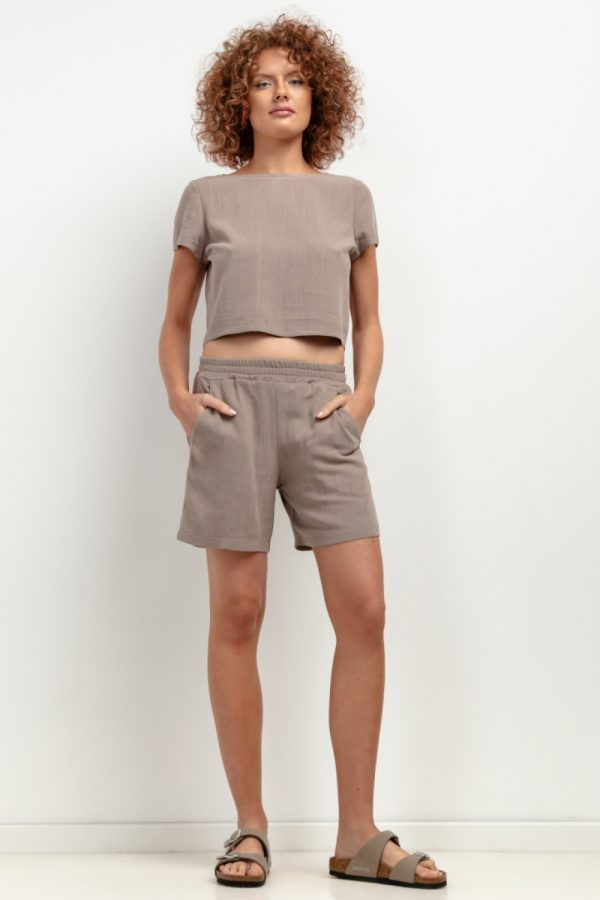 Brown Shorts in Shorts For Women, Crop Pants with Len and Viscose