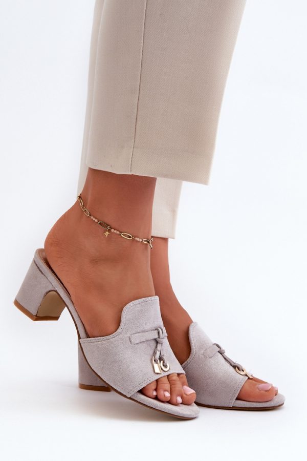 Grey Heeled Sandals in Sandals & Flip-Flops For Women with Fabric, Footbed and Heel Height
