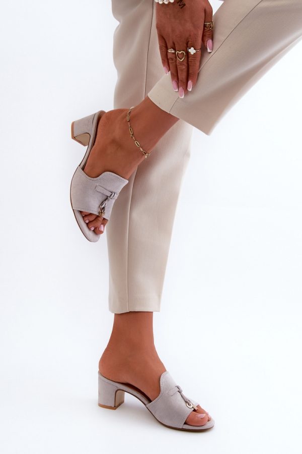 Grey Heeled Sandals in Sandals & Flip-Flops For Women with Fabric, Footbed and Heel Height