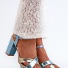 Blue Heel Sandals in Sandals & Flip-Flops For Women with Fabric, Footbed and Heel Height