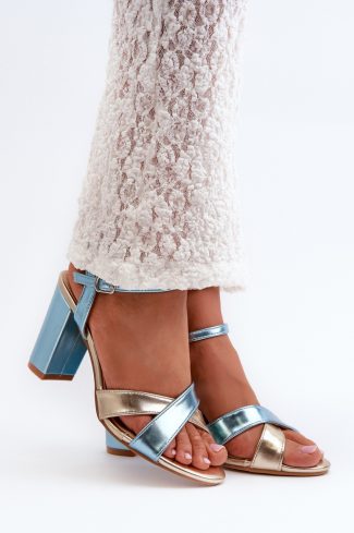 Blue Heel Sandals in Sandals & Flip-Flops For Women with Fabric, Footbed and Heel Height