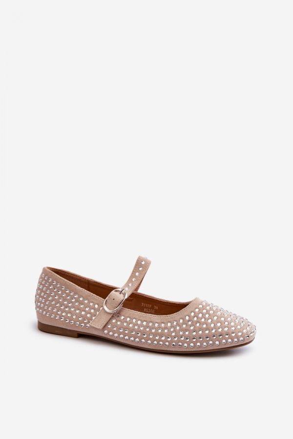 Beige Ballet Flats in Ballet Flats, Ballet Pumps For Women with Fabric, Footbed and Heel Height