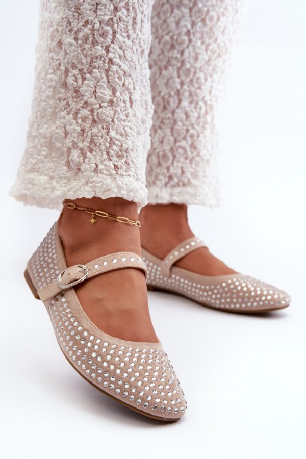 Beige Ballet Flats in Ballet Flats, Ballet Pumps For Women with Fabric, Footbed and Heel Height