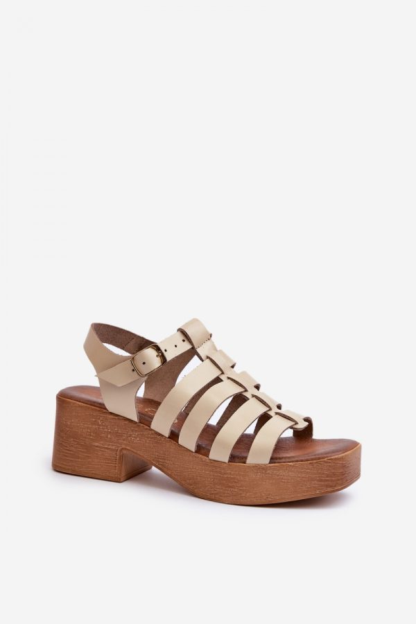 Beige Heel Sandals in Sandals & Flip-Flops For Women with Fabric, Footbed, Heel Height and Platform Height