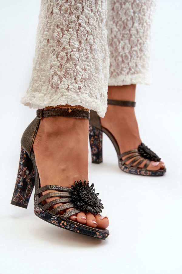 Grey Heel Sandals in Sandals & Flip-Flops For Women with Fabric, Footbed and Heel Height