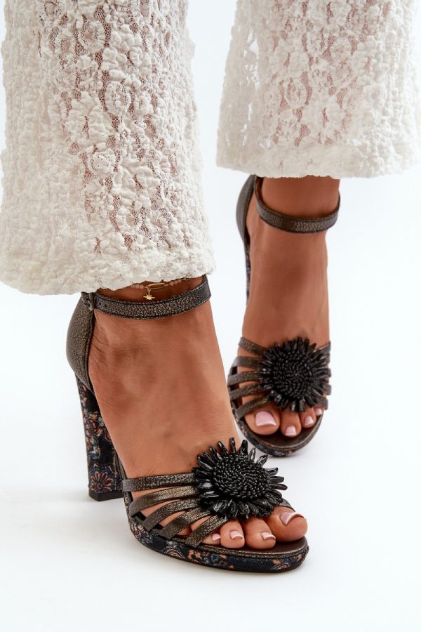 Grey Heel Sandals in Sandals & Flip-Flops For Women with Fabric, Footbed and Heel Height