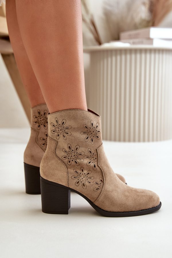 Beige Heel Boots in Women`s Ankle Boots & Booties with Fabric, Footbed, Upper Height and Heel Height