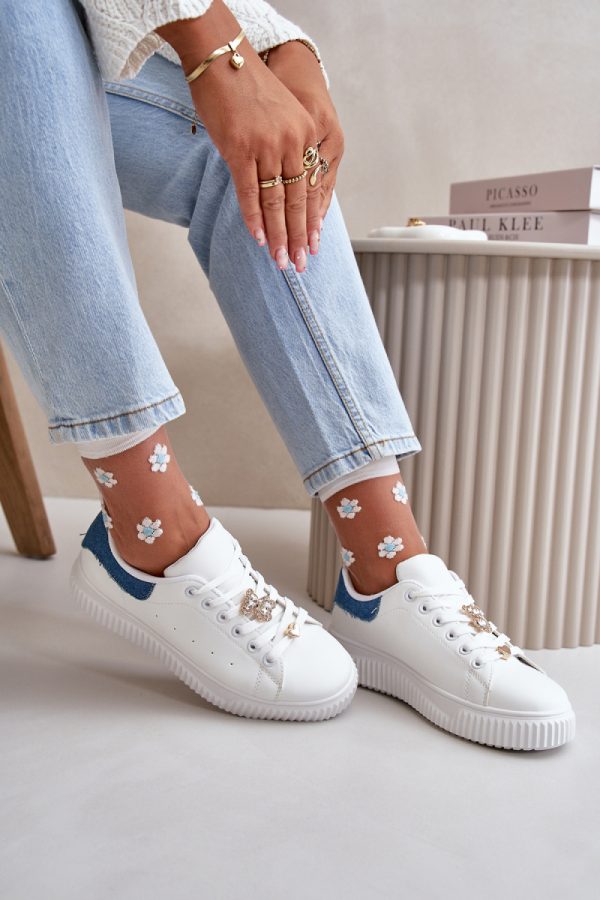 White Sneakers in Women`s Athletic Shoes, Trainers, Sneakers with Fabric, Footbed, Upper Height and Platform Height
