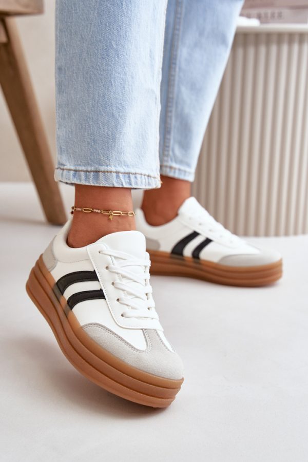 White Sport Shoes in Women`s Athletic Shoes, Trainers, Sneakers with Fabric, Footbed, Upper Height and Platform Height