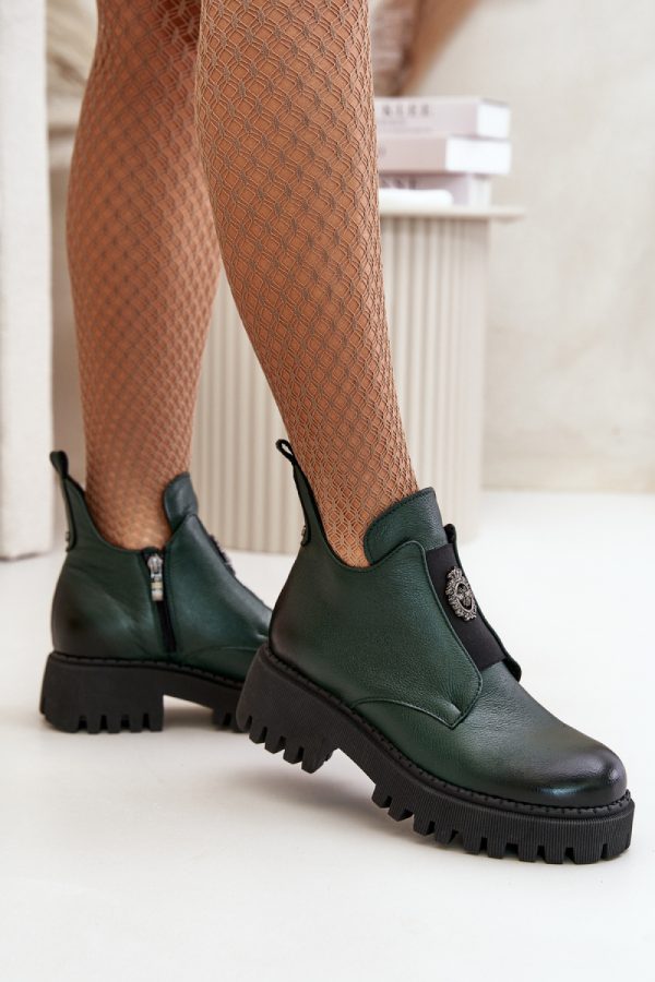 Green Boots in Women`s Ankle Boots & Booties with Fabric, Warmers, Footbed, Upper Height, Heel Height and Platform Height