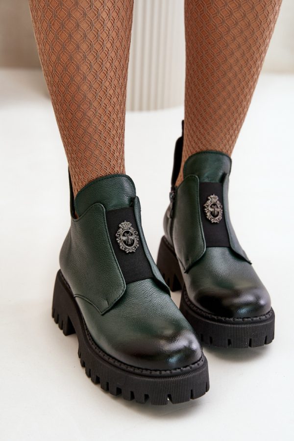 Green Boots in Women`s Ankle Boots & Booties with Fabric, Warmers, Footbed, Upper Height, Heel Height and Platform Height