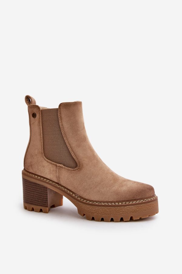 Beige Heel Boots in Women`s Ankle Boots & Booties with Fabric, Warmers, Footbed, Upper Height and Heel Height