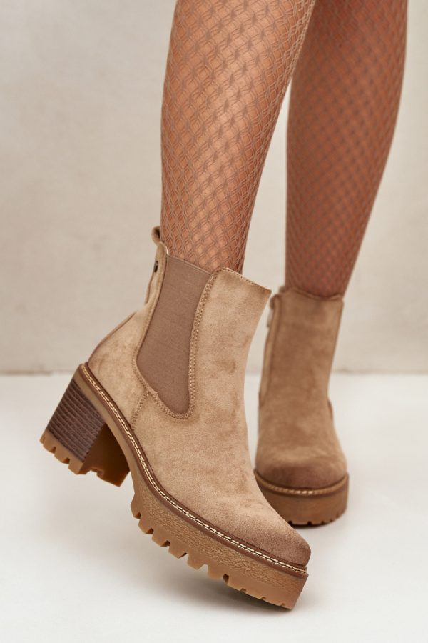 Beige Heel Boots in Women`s Ankle Boots & Booties with Fabric, Warmers, Footbed, Upper Height and Heel Height
