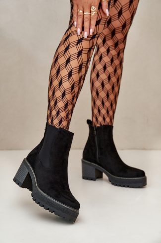 Black Heel Boots in Women`s Ankle Boots & Booties with Fabric, Warmers, Footbed, Upper Height and Heel Height