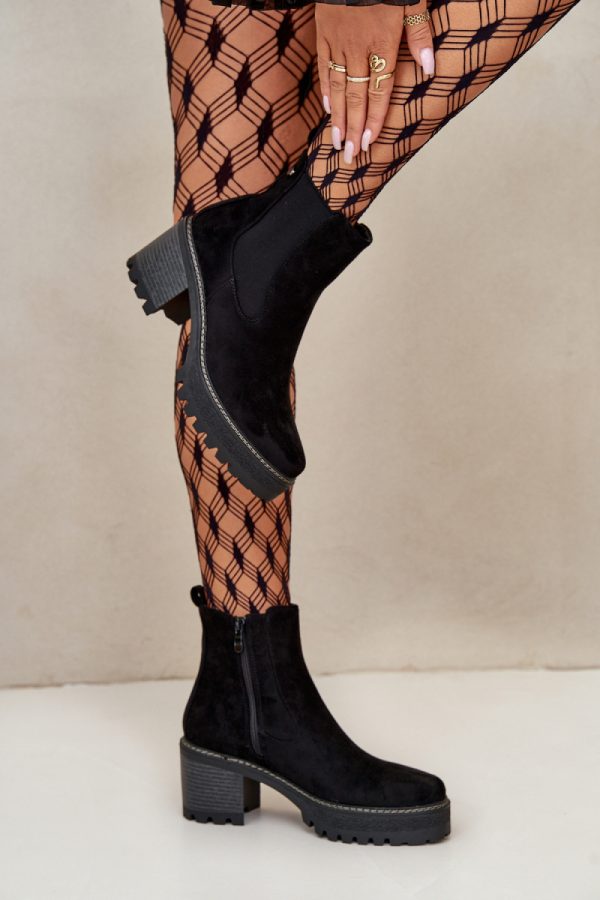 Black Heel Boots in Women`s Ankle Boots & Booties with Fabric, Warmers, Footbed, Upper Height and Heel Height
