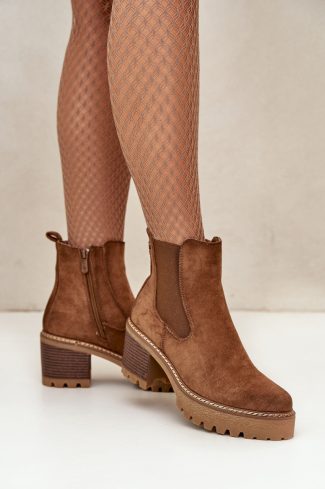 Brown Heel Boots in Women`s Ankle Boots & Booties with Fabric, Warmers, Footbed, Upper Height and Heel Height