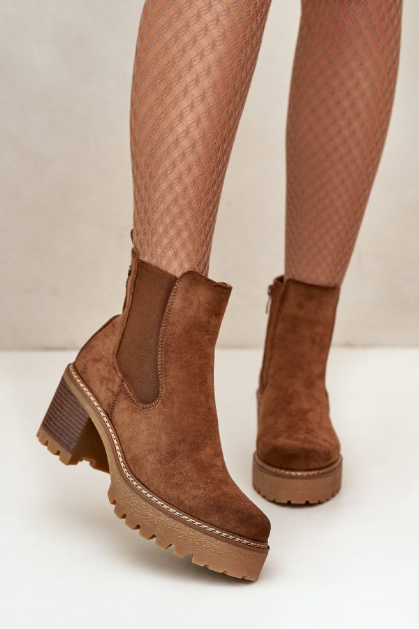 Brown Heel Boots in Women`s Ankle Boots & Booties with Fabric, Warmers, Footbed, Upper Height and Heel Height