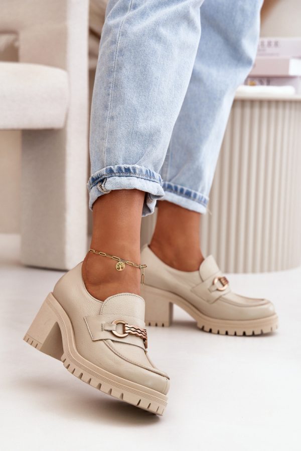 Beige Heeled Low Shoes in Women`s Ankle Boots & Booties with Fabric, Footbed, Upper Height, Heel Height and Platform Height
