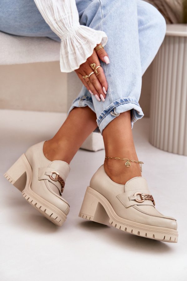 Beige Heeled Low Shoes in Women`s Ankle Boots & Booties with Fabric, Footbed, Upper Height, Heel Height and Platform Height