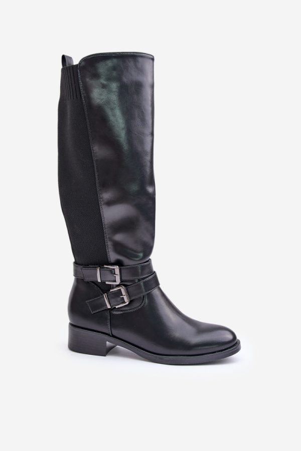 Black Thigh-Hight Boots in Over The Knee High Boots, Thigh High Boots with Fabric, Warmers, Footbed, Upper Height and Heel Height