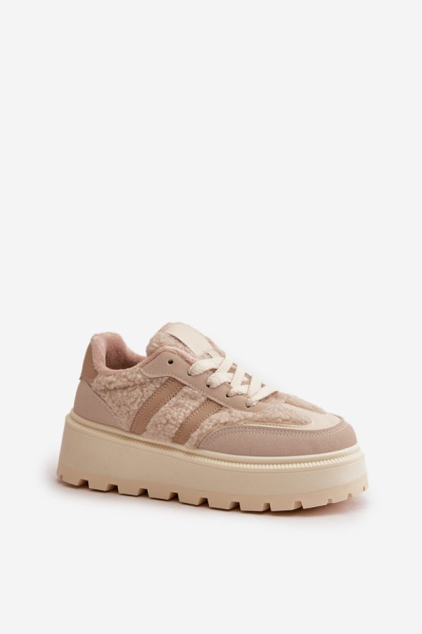 Beige Sport Shoes in Women`s Athletic Shoes, Trainers, Sneakers with Fabric, Warmers, Footbed, Upper Height and Platform Height