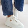 White Sport Shoes in Women`s Athletic Shoes, Trainers, Sneakers with Fabric, Warmers, Footbed, Upper Height and Platform Height