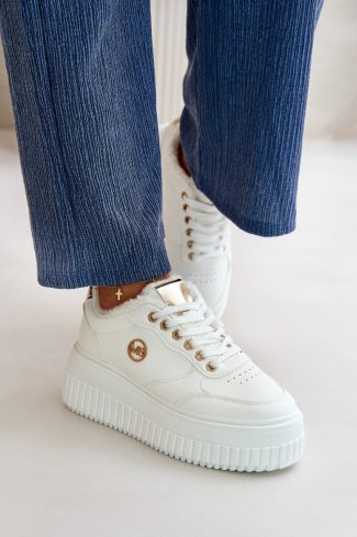 White Sport Shoes in Women`s Athletic Shoes, Trainers, Sneakers with Fabric, Warmers, Footbed, Upper Height and Platform Height
