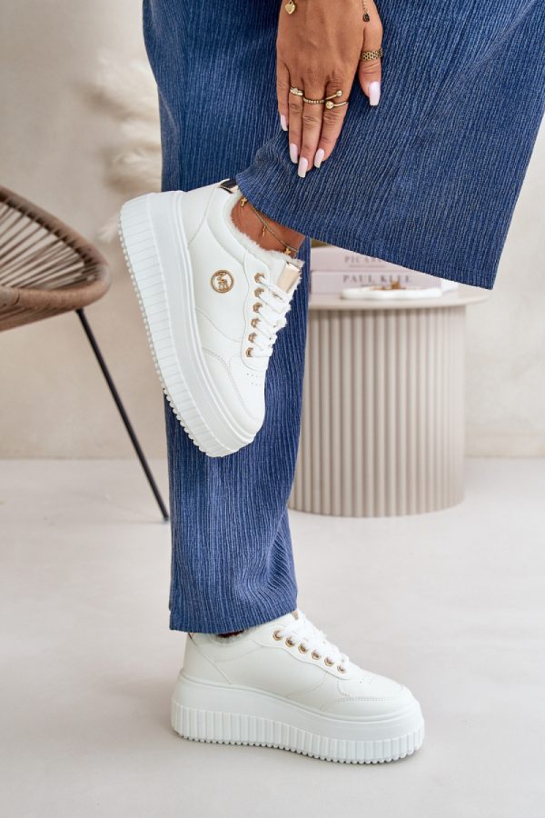 White Sport Shoes in Women`s Athletic Shoes, Trainers, Sneakers with Fabric, Warmers, Footbed, Upper Height and Platform Height