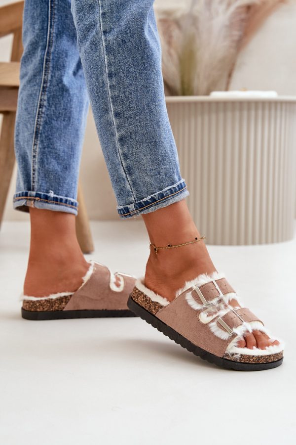 Beige Slippers in Slippers For Women with Fabric, Warmers, Footbed and Platform Height