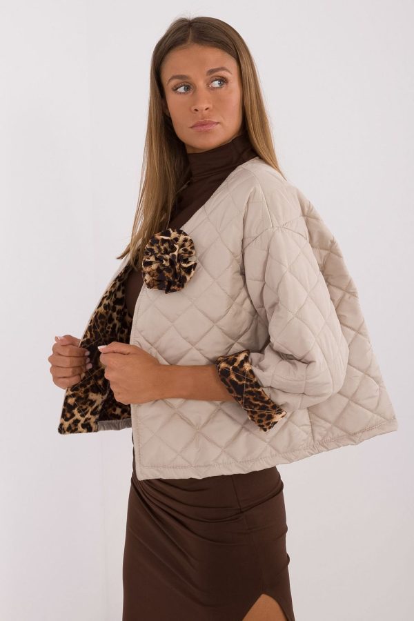 Beige Jacket in Women`s Coats, Jackets with Polyester