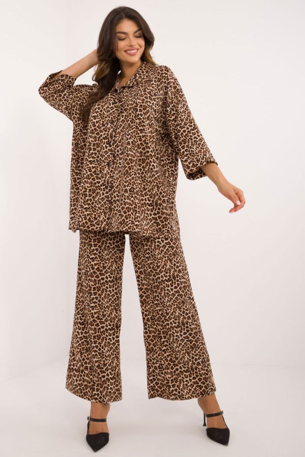 Beige Set in Pants, Trousers, Shorts with Spandex and Polyester
