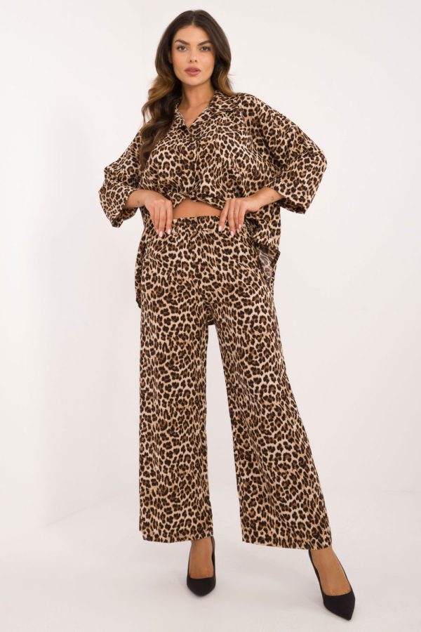 Beige Set in Pants, Trousers, Shorts with Spandex and Polyester