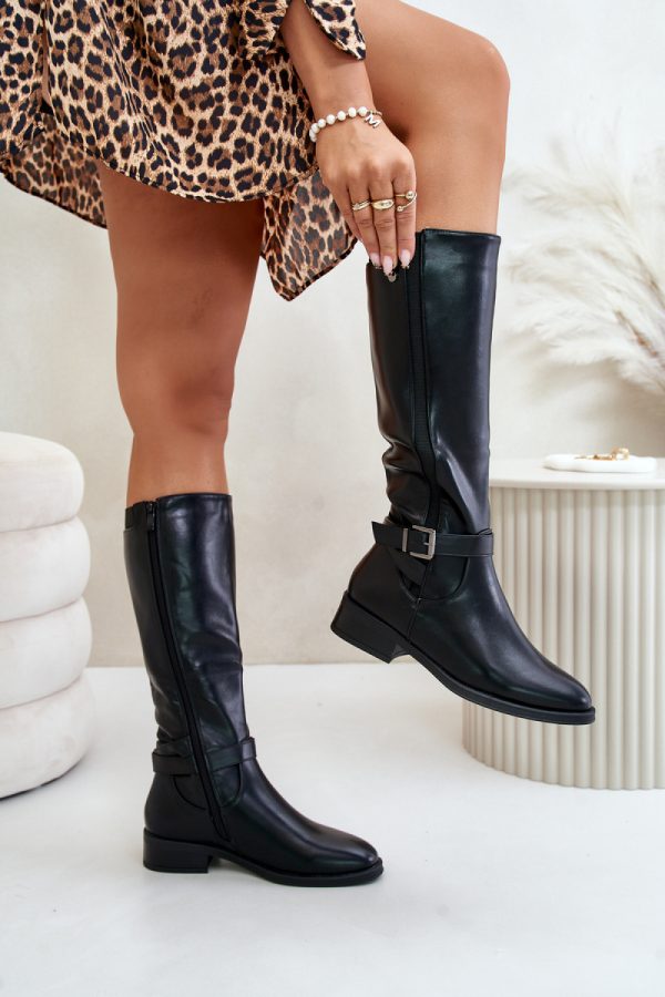 Black Thigh-Hight Boots in Over The Knee High Boots, Thigh High Boots with Fabric, Warmers, Footbed, Upper Height and Heel Height