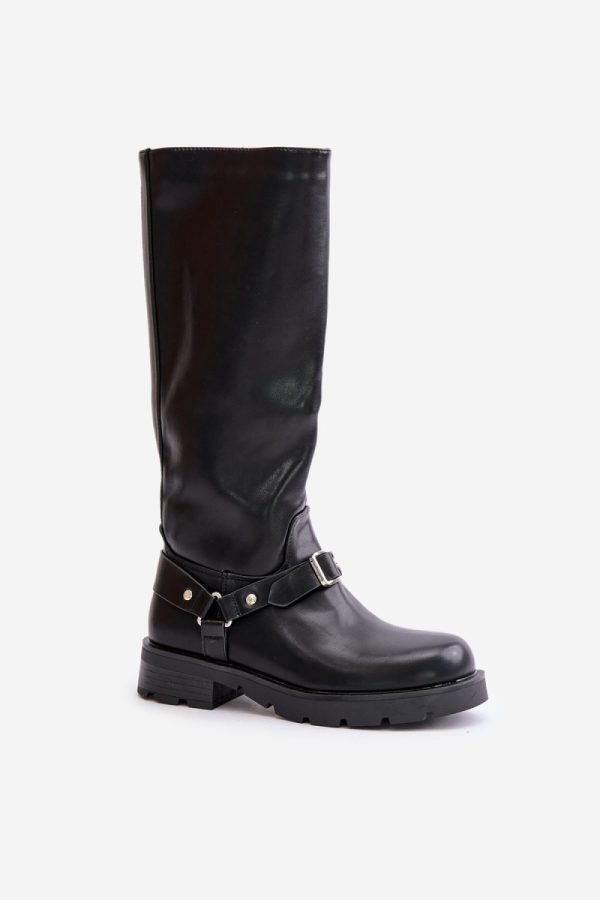 Black Thigh-Hight Boots in Over The Knee High Boots, Thigh High Boots with Fabric, Warmers, Footbed, Upper Height and Heel Height