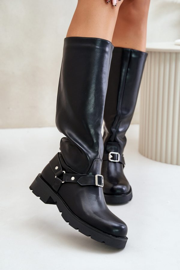 Black Thigh-Hight Boots in Over The Knee High Boots, Thigh High Boots with Fabric, Warmers, Footbed, Upper Height and Heel Height