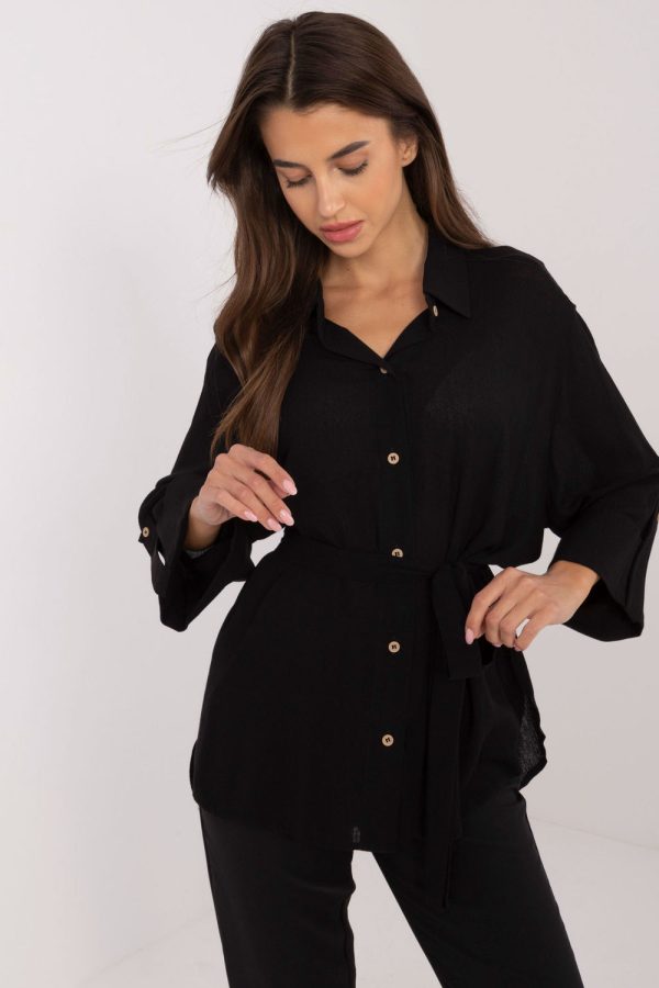 Black Shirt in Shirts For Women with Cotton, Spandex and Viscose